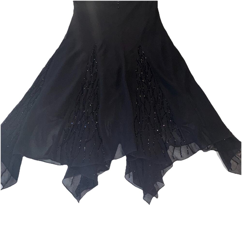 VNTG J Kara 90s Fairycore Black Beaded Mesh Dress Flutter Sleeves asymmetrical - Picture 5 of 15